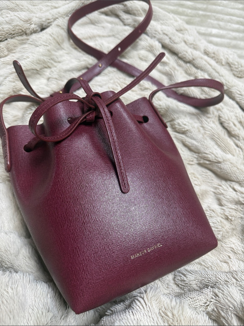 Mansur Gavriel Burgundy Leather Drawstring Bucket Bag